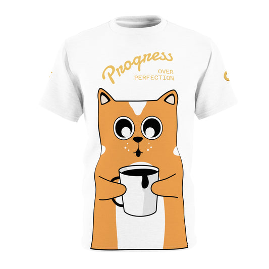 Cute Cat Motivational Tee, Fun Gift for Cat Lovers, Graphic Tee, Casual Wear, Progress Over Perfection Shirt