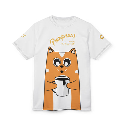Cute Cat Motivational Tee, Fun Gift for Cat Lovers, Graphic Tee, Casual Wear, Progress Over Perfection Shirt